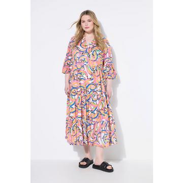 Maxikleid, Bananen-Print, Volants