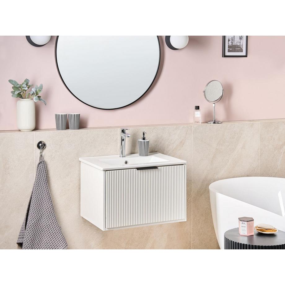 Beliani Wandmontierter Waschtischunterschrank mit Waschbecken aus MDF-Platte Modern TILCARA  