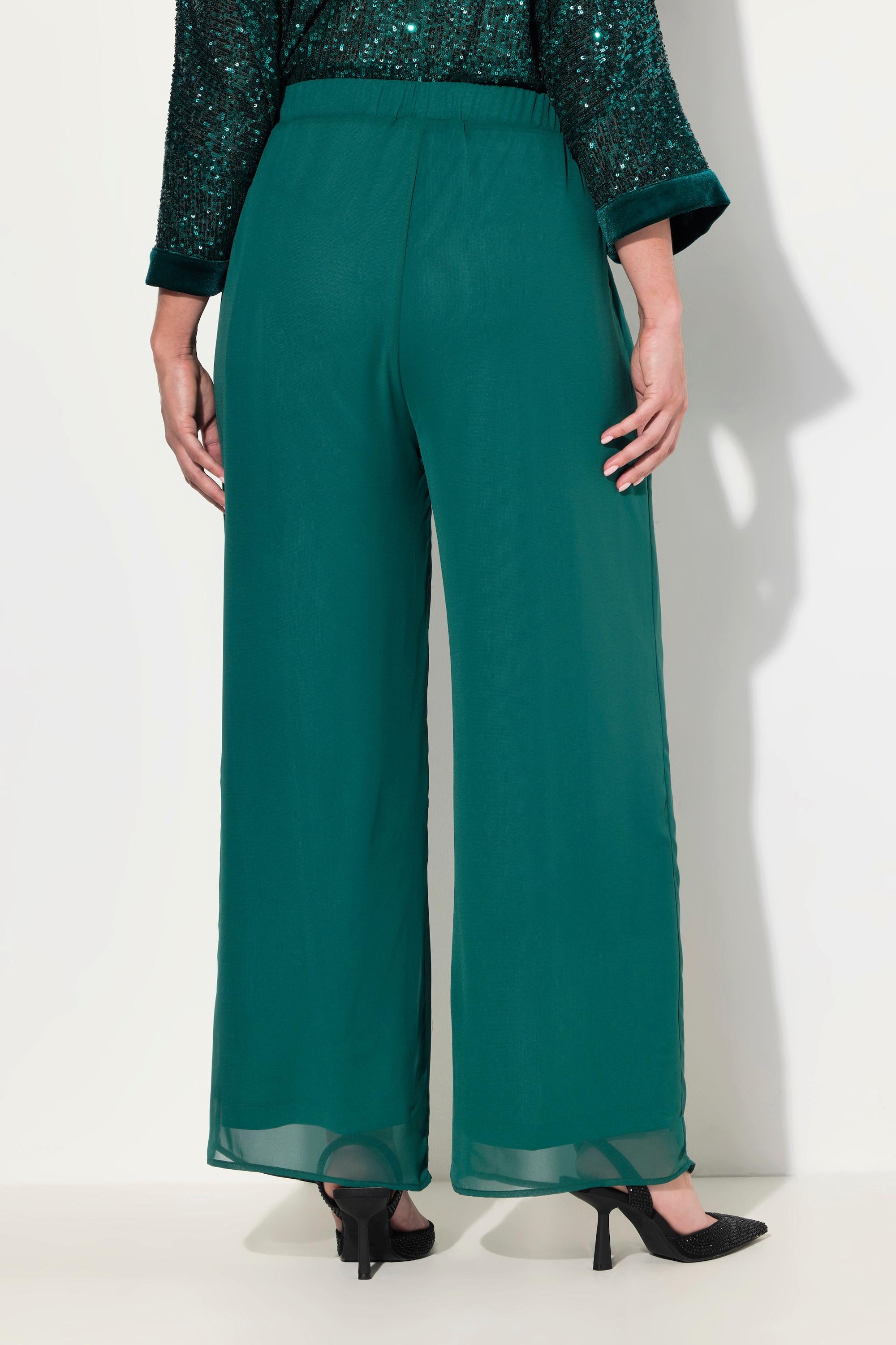 Ulla Popken  Pantalon double épaisseur, jersey et doublure en mousseline. Jambe large et taille élastique. 