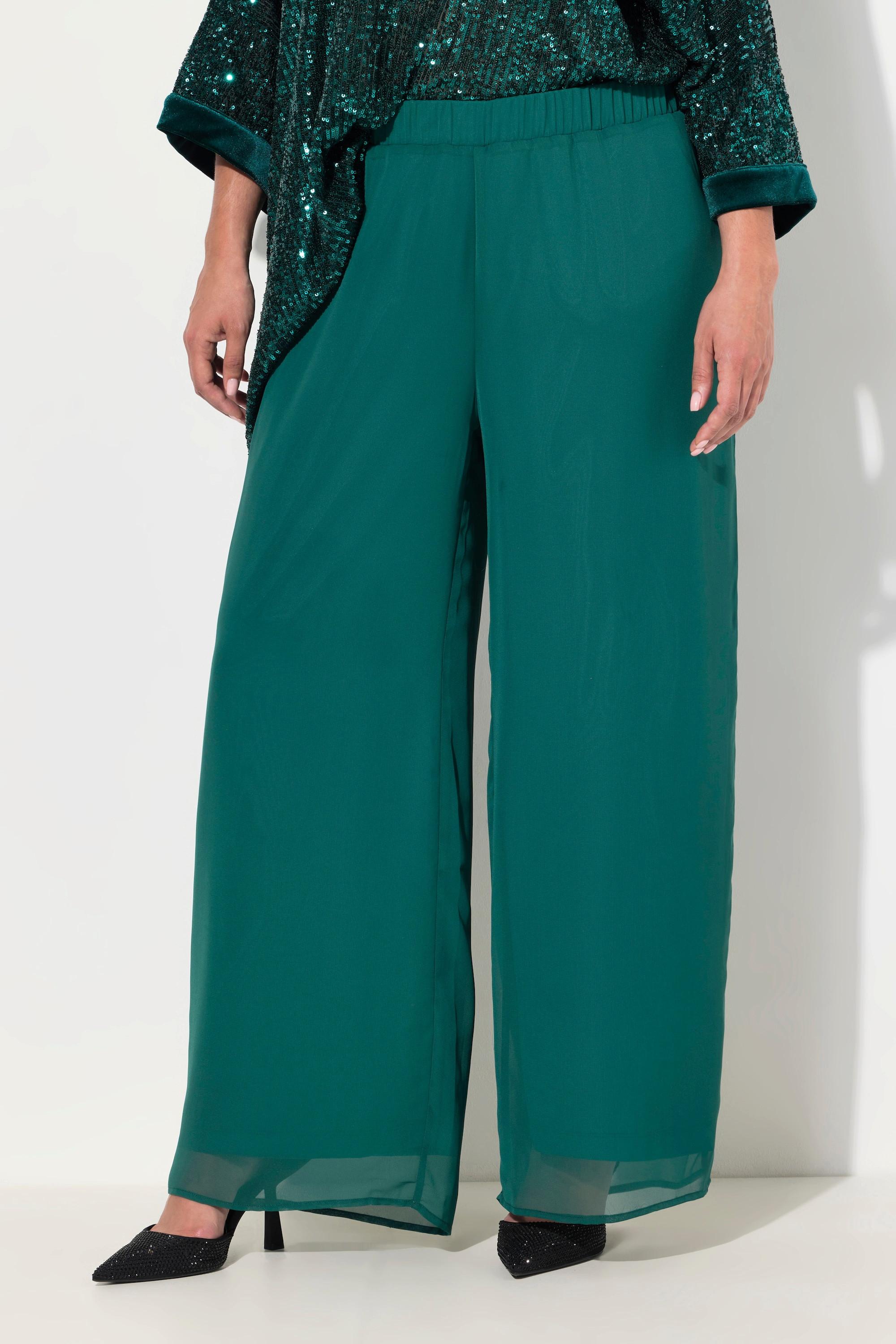 Ulla Popken  Pantalon double épaisseur, jersey et doublure en mousseline. Jambe large et taille élastique. 