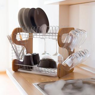 B2X Geschirrständer Bambus 2 Ebenen  