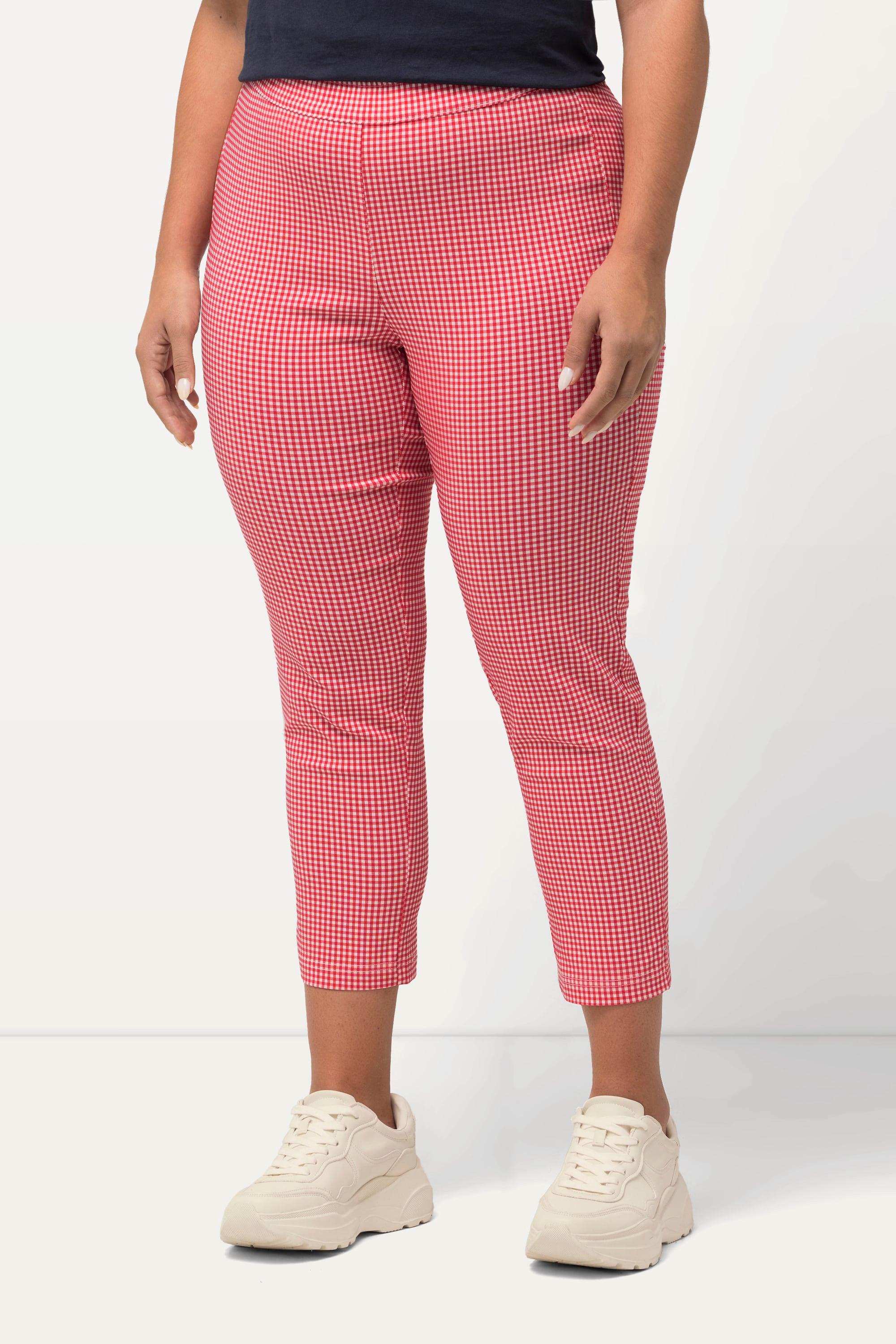 Ulla Popken  Pantalon 7/8 Sienna. Tissu bengaline hautement élastique. Imprimé à carreaux vichy. 