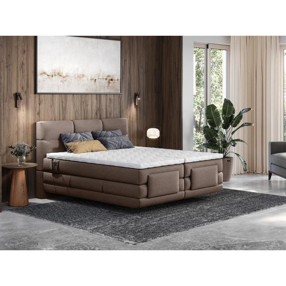 Vente-unique Set boxspring Testata trapun. + Rete relax elett. + Mater. + Topper 2x90x200 Tess. Marrone  - LODI di PALACIO  