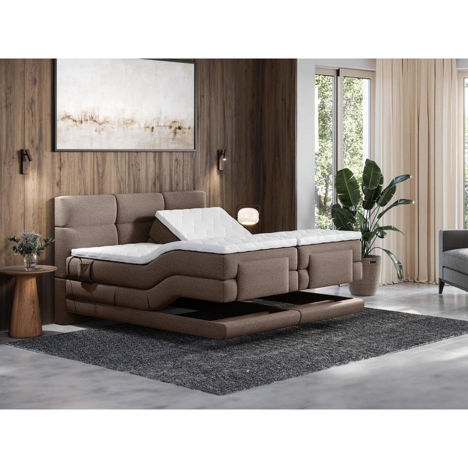 Vente-unique Set boxspring Testata trapun. + Rete relax elett. + Mater. + Topper 2x90x200 Tess. Marrone  - LODI di PALACIO  