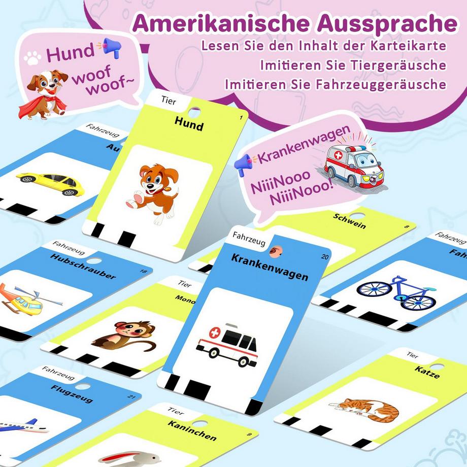 Activity-board  420 sprechende Lernkarten auf Deutsch mit 210 Karten, interaktive Lernkarten und Sprachspiele – Lernspielzeug zum Vokabellernen 