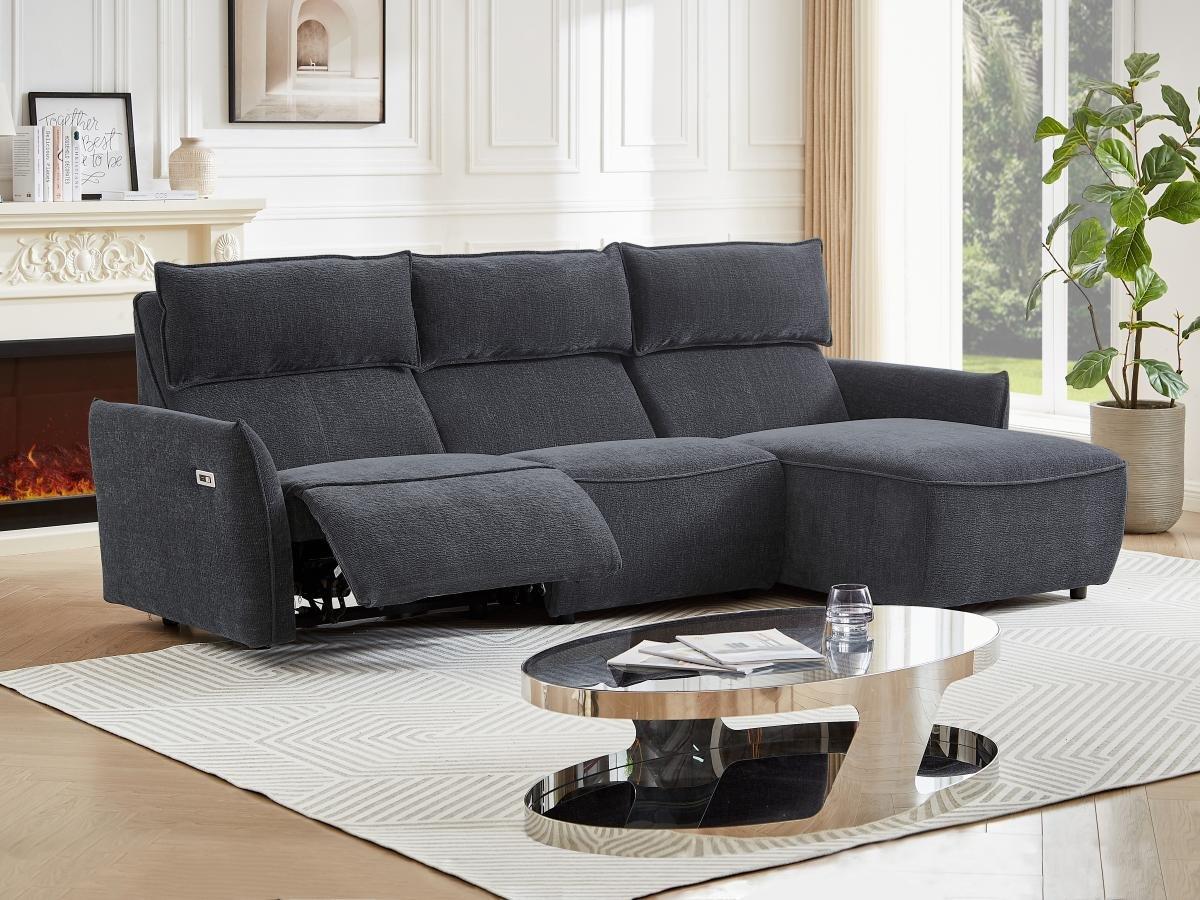 Vente-unique Eckrelaxsofa elektrisch - Ecke rechts - Strukturstoff - Anthrazit - LOANO  