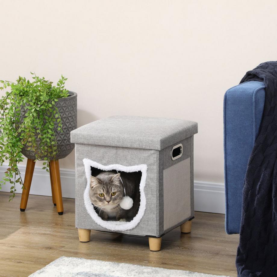 Northio  Cat Cave Ottoman Con Cuscino E Tappetino Tiragraffi Palla Da Gioco Antiscivolo In Poliestere Grigio Per Gatti 