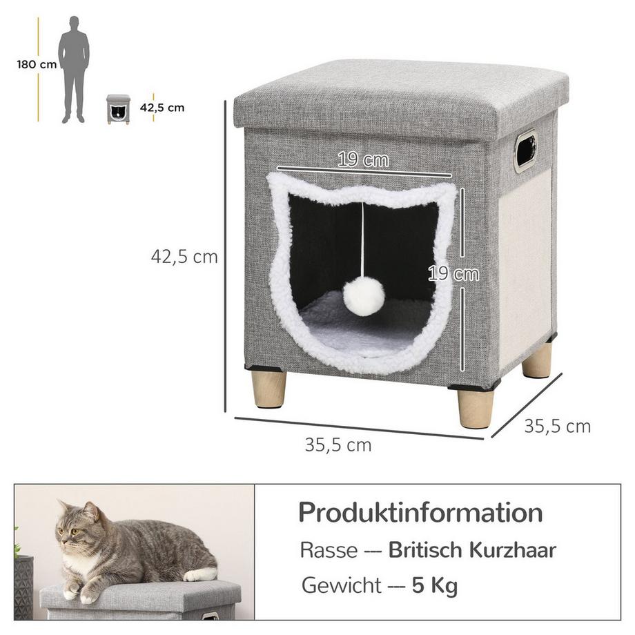 Northio  Cat Cave Ottoman Con Cuscino E Tappetino Tiragraffi Palla Da Gioco Antiscivolo In Poliestere Grigio Per Gatti 