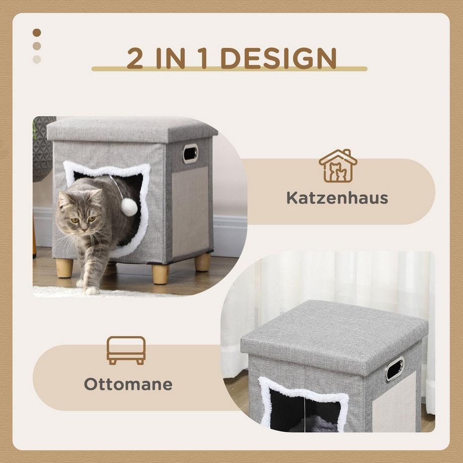 Northio  Cat Cave Ottoman Con Cuscino E Tappetino Tiragraffi Palla Da Gioco Antiscivolo In Poliestere Grigio Per Gatti 