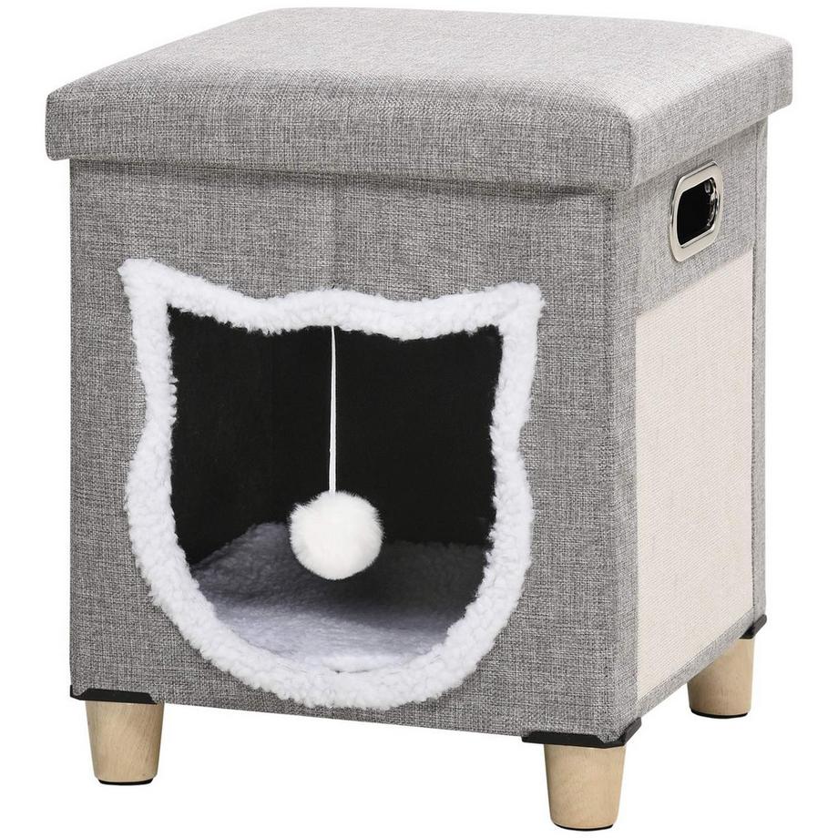 Northio  Cat Cave Ottoman Con Cuscino E Tappetino Tiragraffi Palla Da Gioco Antiscivolo In Poliestere Grigio Per Gatti 