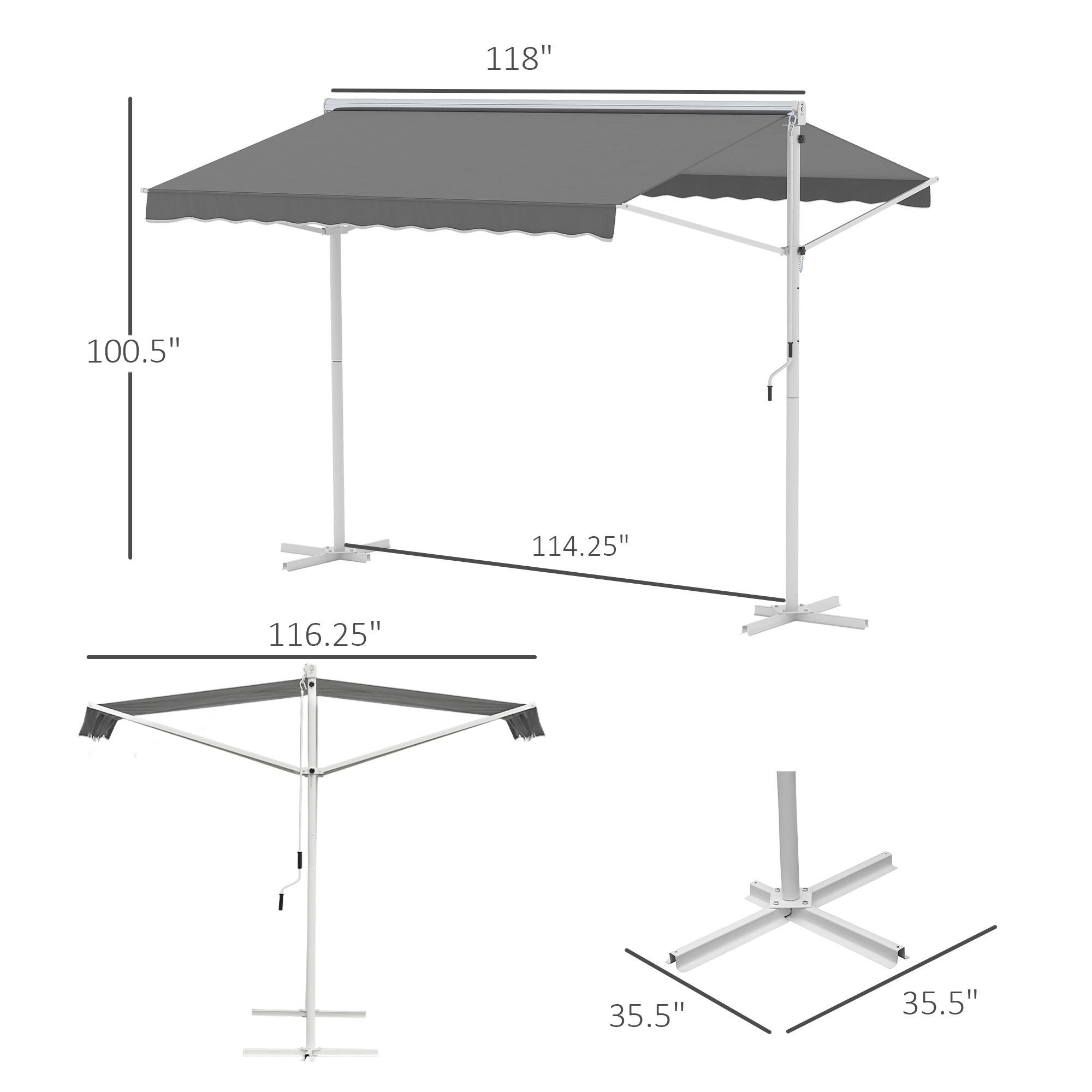 Outsunny Auvent De Jardin Auvent Debout Avec Bras Pliant Manivelle Patio  