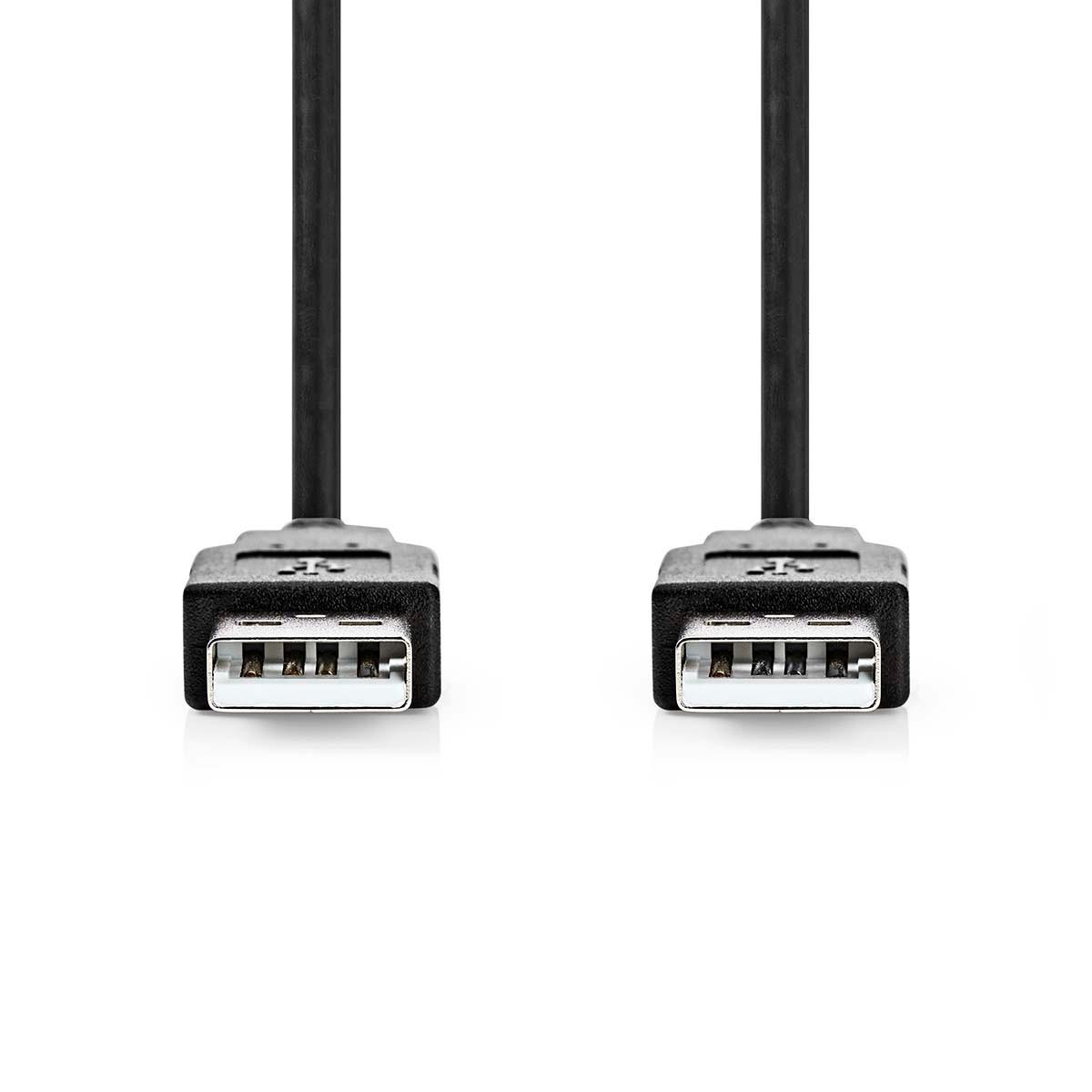 Nedis  Câble USB | USB 2.0 | USB-A mâle | USB-A mâle | 480 Mbps | Nickelé | 2.00 m | Rond | PVC | Noir | Boîte 