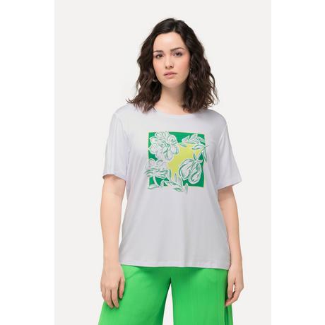 Ulla Popken  T-Shirt, Blume, Ziersteine, Rundhals, Halbarm 