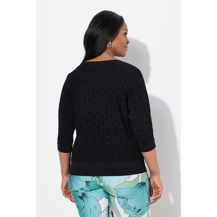 Ulla Popken Strickshirt 3D Design Oversized V-Ausschnitt Halbarm  