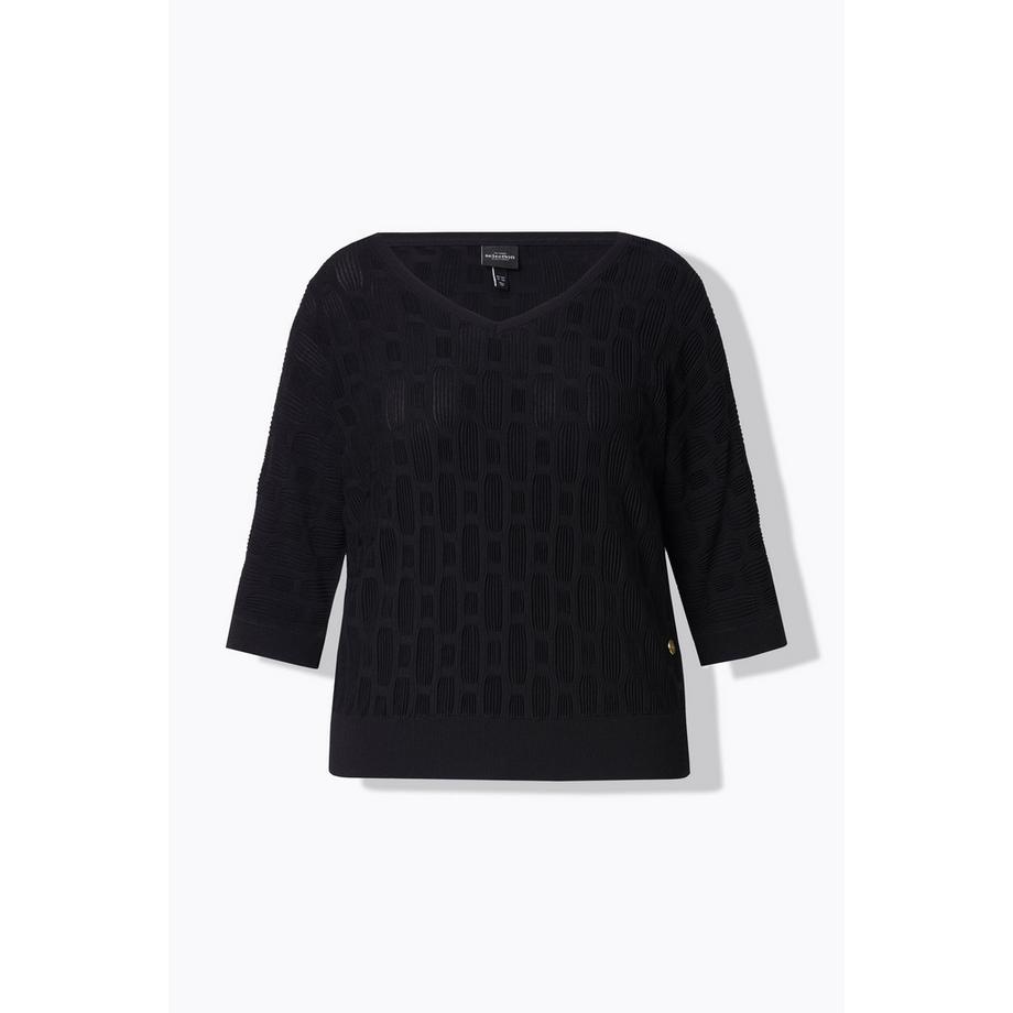 Ulla Popken Strickshirt 3D Design Oversized V-Ausschnitt Halbarm  