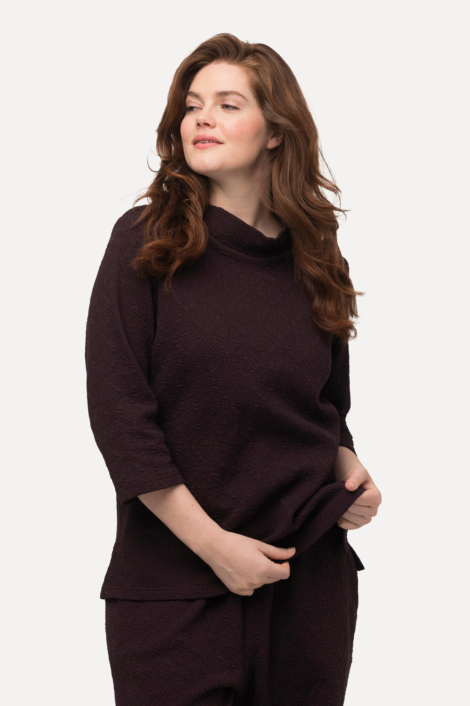 Ulla Popken  Sweatshirt, Struktur, Stehkragen, 3/4-Arm, Biobaumwolle 