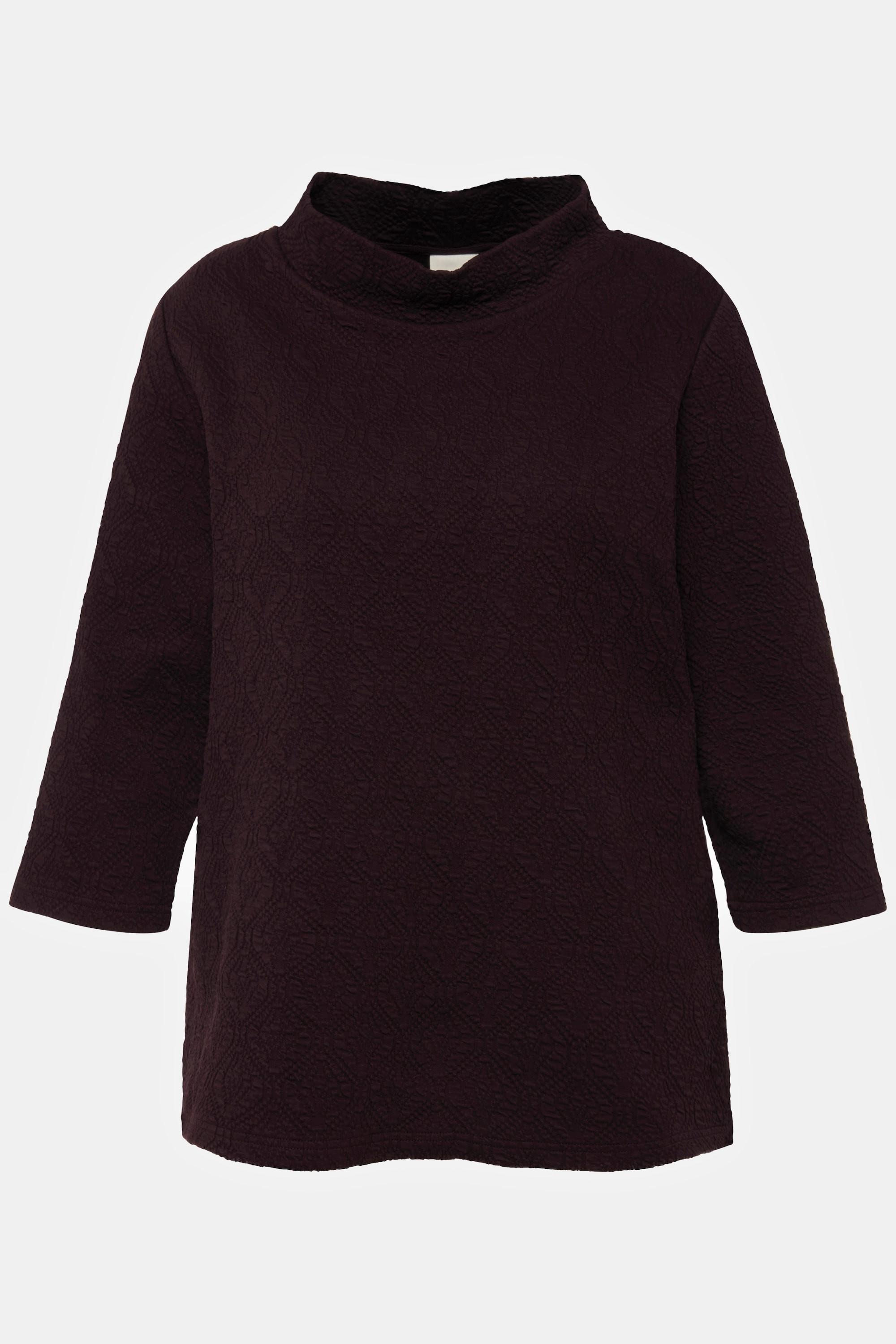 Ulla Popken  Sweatshirt, Struktur, Stehkragen, 3/4-Arm, Biobaumwolle 