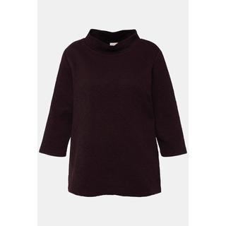 Ulla Popken  Sweat-shirt à col montant et manches 3/4, matière texturée en coton bio 