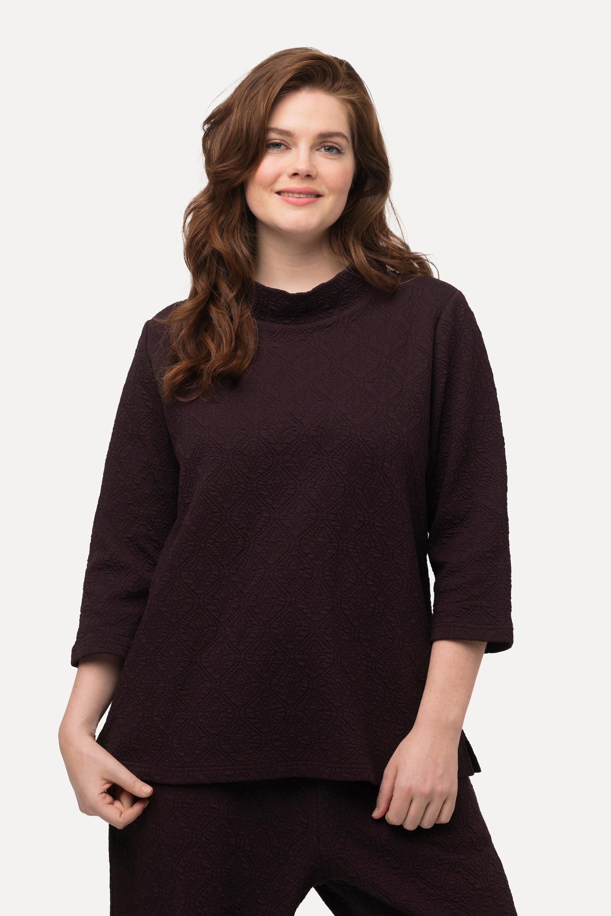 Ulla Popken  Sweatshirt, Struktur, Stehkragen, 3/4-Arm, Biobaumwolle 