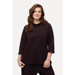 Ulla Popken  Sweat-shirt à col montant et manches 3/4, matière texturée en coton bio 