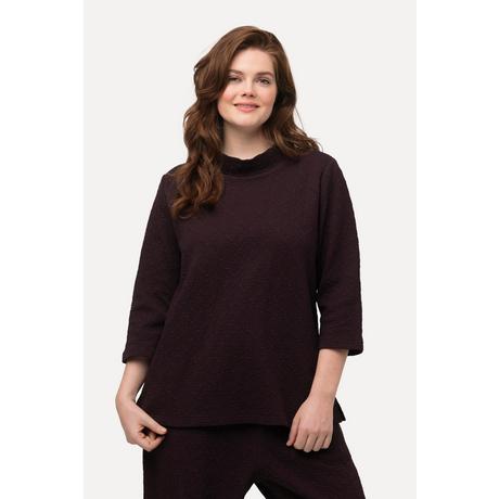 Ulla Popken  Sweat-shirt à col montant et manches 3/4, matière texturée en coton bio 