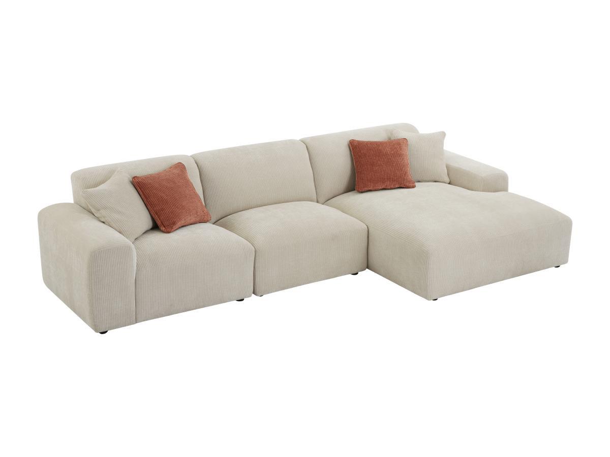 Maison Céphy Grand canapé d'angle droit en velours côtelé beige TIRONO de Maison Céphy  