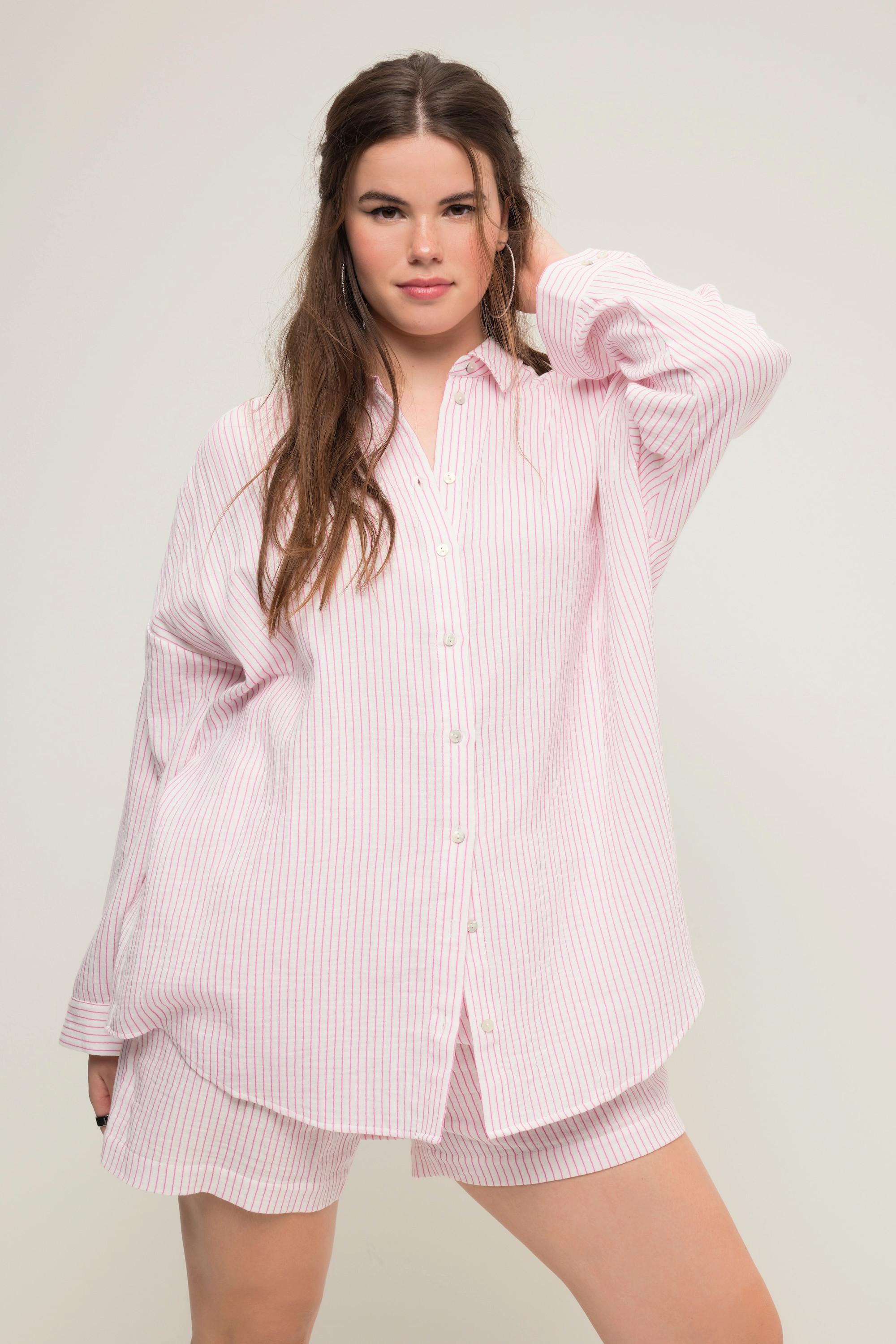 Studio Untold  Blusa dal taglio oversize in mussola con righe, collo da camicia e maniche lunghe 