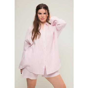 Bluse, oversized, Musselin, Streifen, Hemdkragen, Langarm