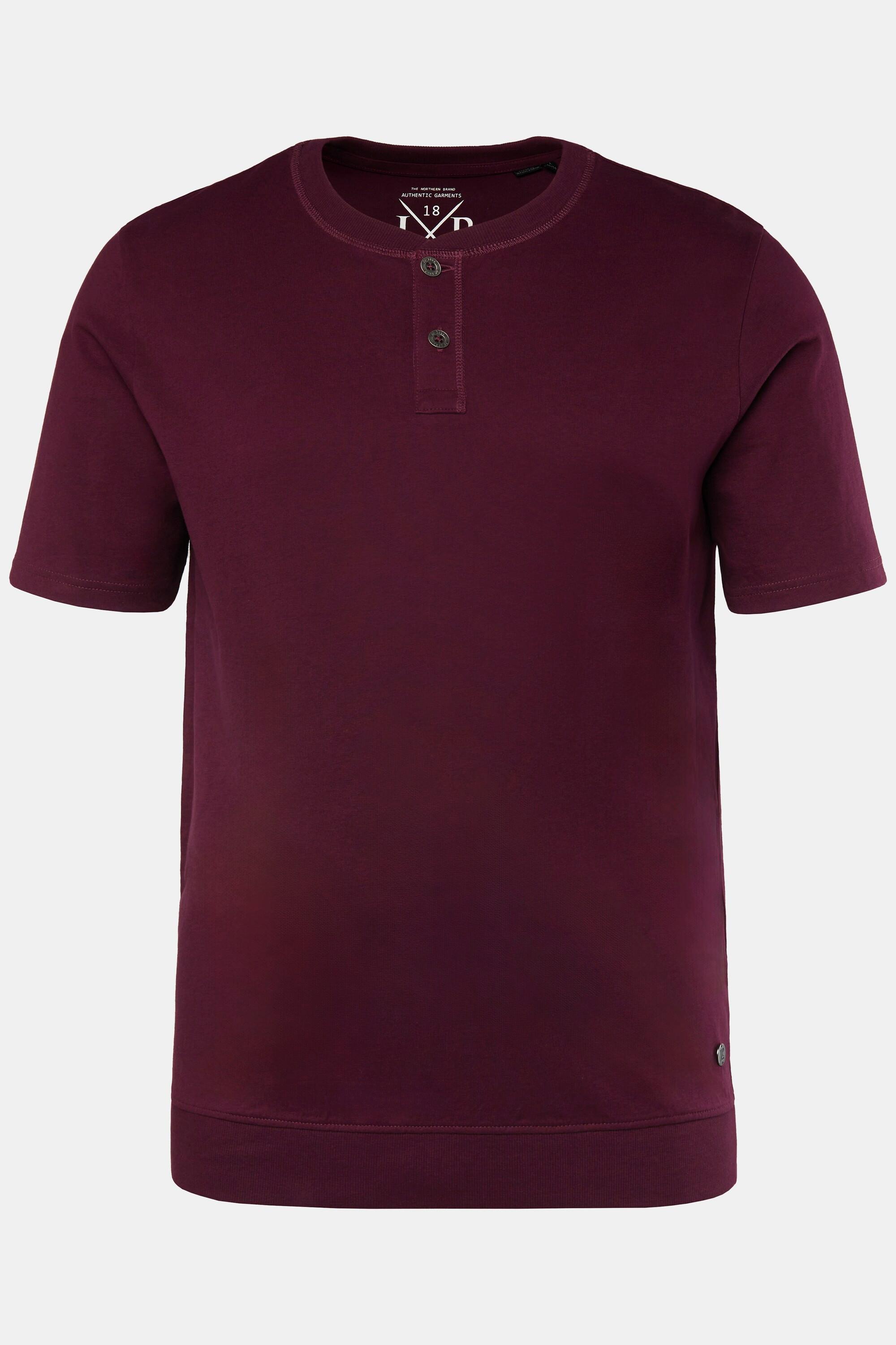 JP1880  T-shirt Henley ventre confort, manches courtes et col rond rouge vin foncé 