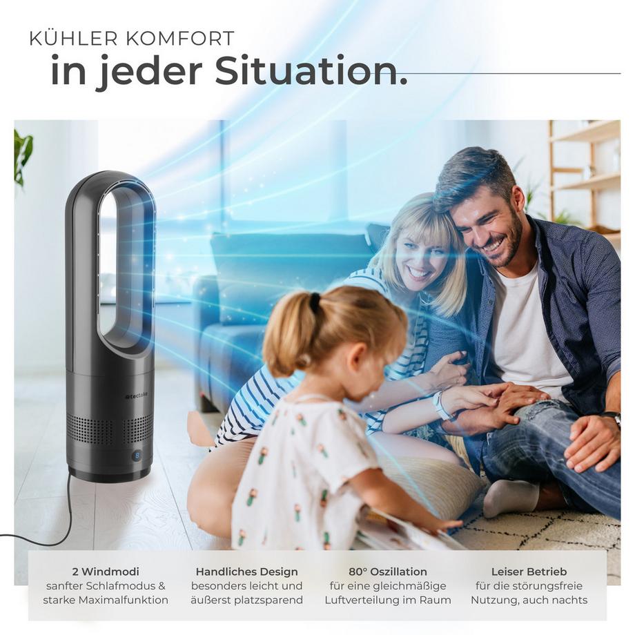 Tectake Turmventilator Polar 80° Oszillation, 20 W 8 Geschwindigkeitsstufen, Maximal- und Schlafmodus  