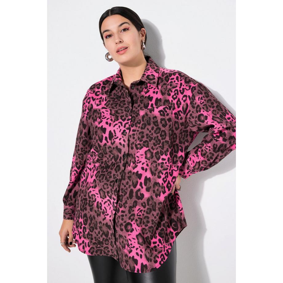 Studio Untold Camicia Velluto a Coste Oversize Stampa Leopardata  
