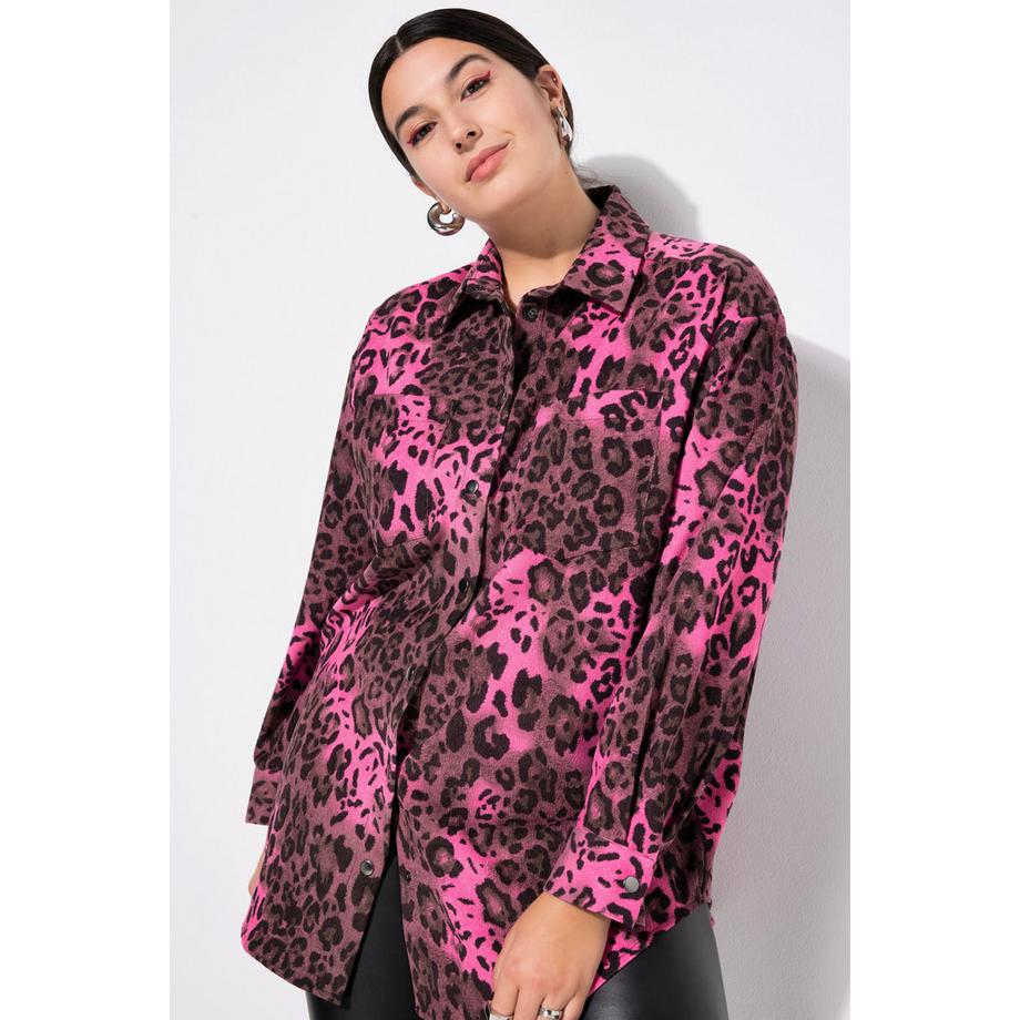 Studio Untold Camicia Velluto a Coste Oversize Stampa Leopardata  