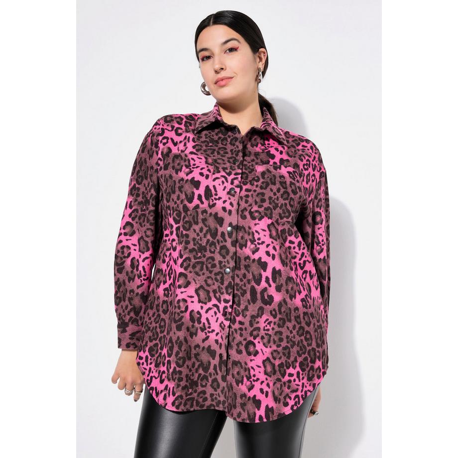 Studio Untold Camicia Velluto a Coste Oversize Stampa Leopardata  