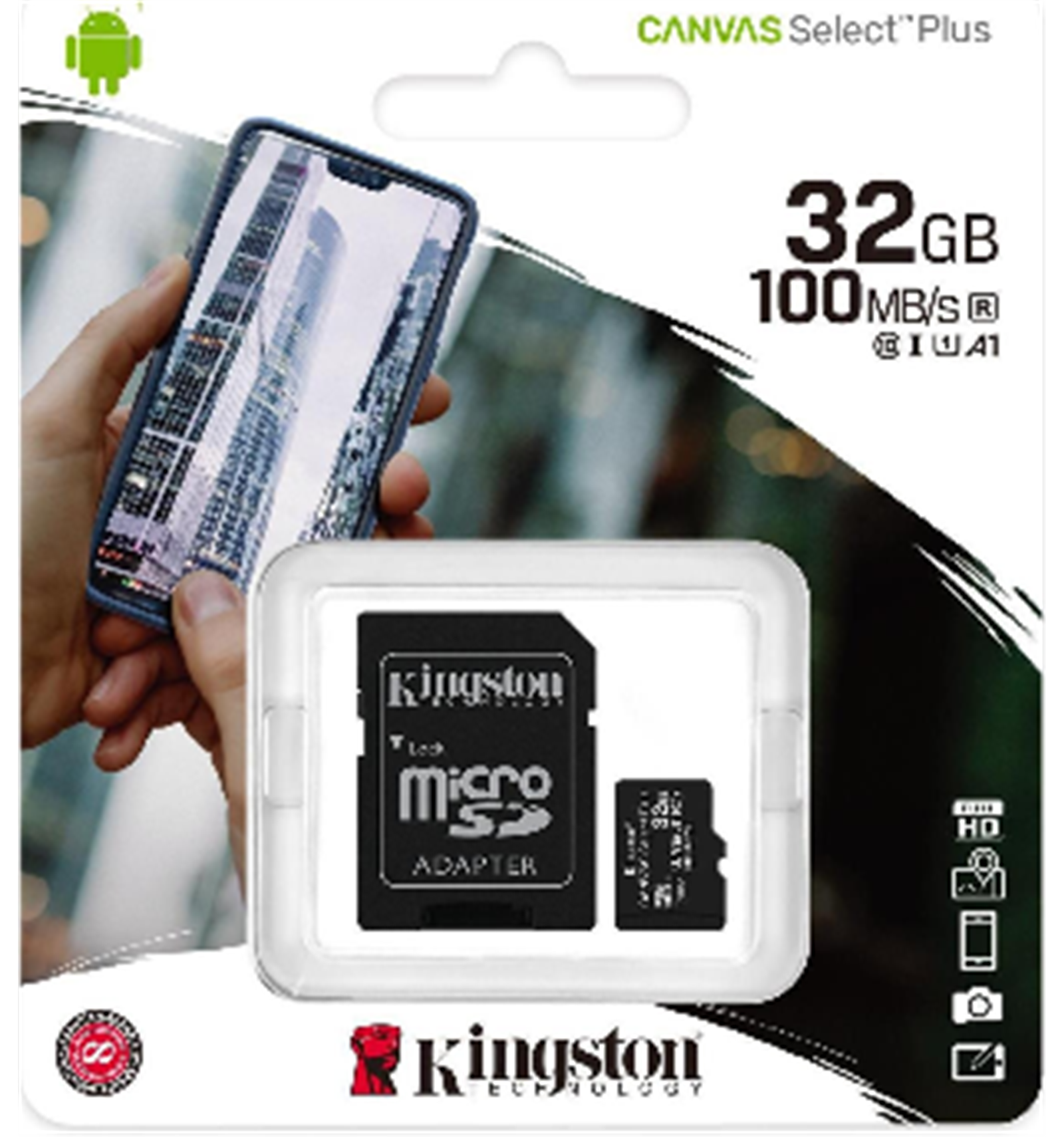 Kingston  Kingston Technology Scheda micSDHC Canvas Select Plus 100R A1 C10 da 32GB + adattatore 