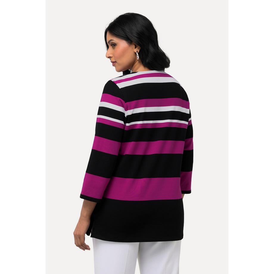 Ulla Popken T-shirt Rayures Col Rond Manches 3/4 Coton Pima  