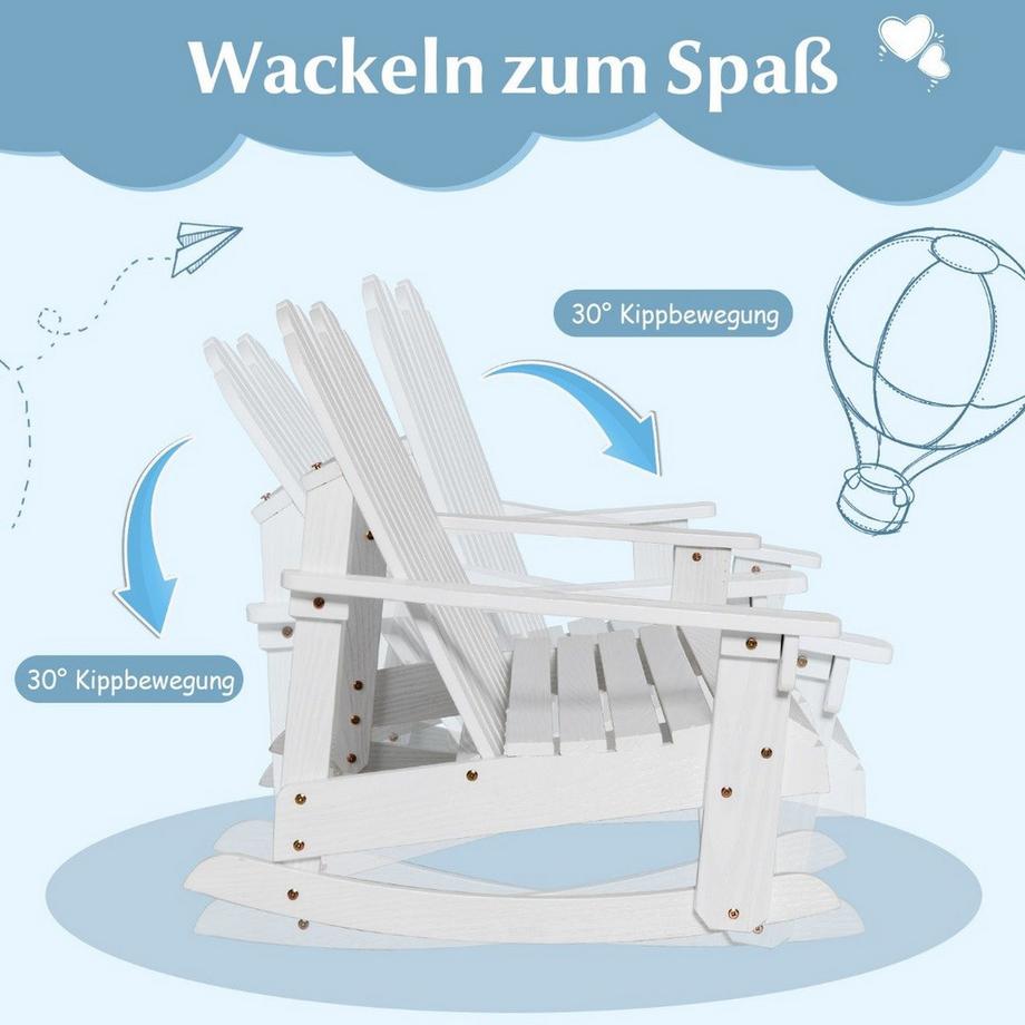 Northix  Adirondack-Schaukelstuhl für Kinder 2-Sitzer Gartensessel aus Holz 99,5 x 70 x 68 cm Weiß 