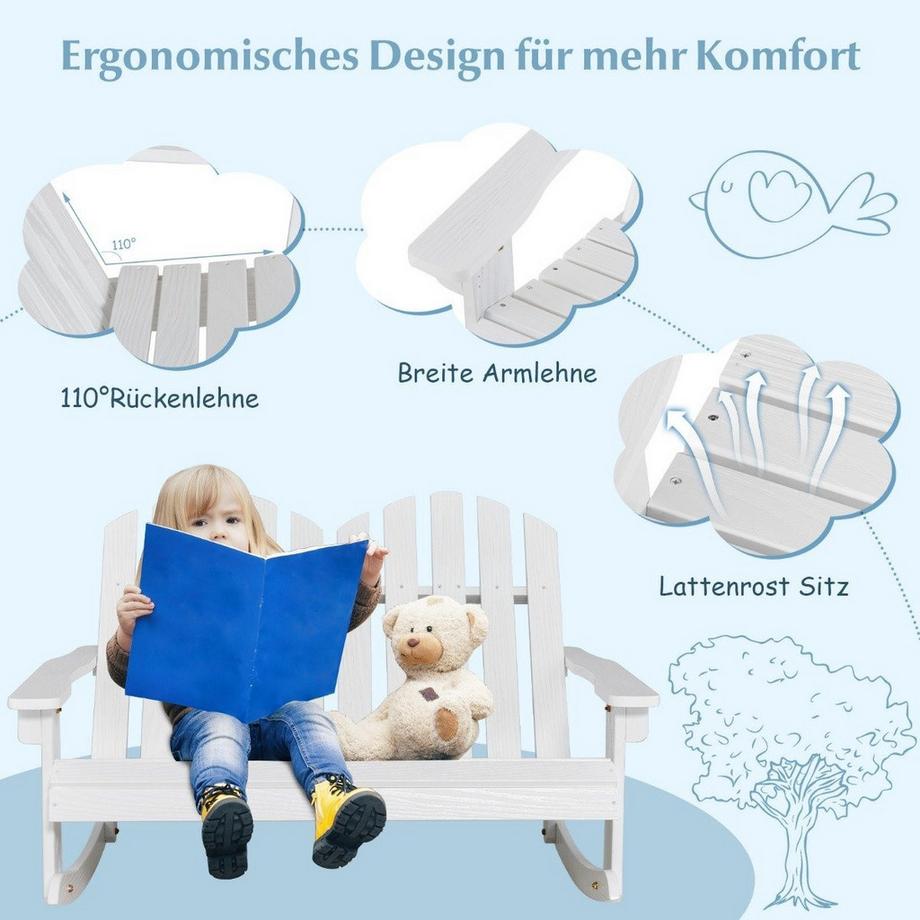 Northix  Adirondack-Schaukelstuhl für Kinder 2-Sitzer Gartensessel aus Holz 99,5 x 70 x 68 cm Weiß 