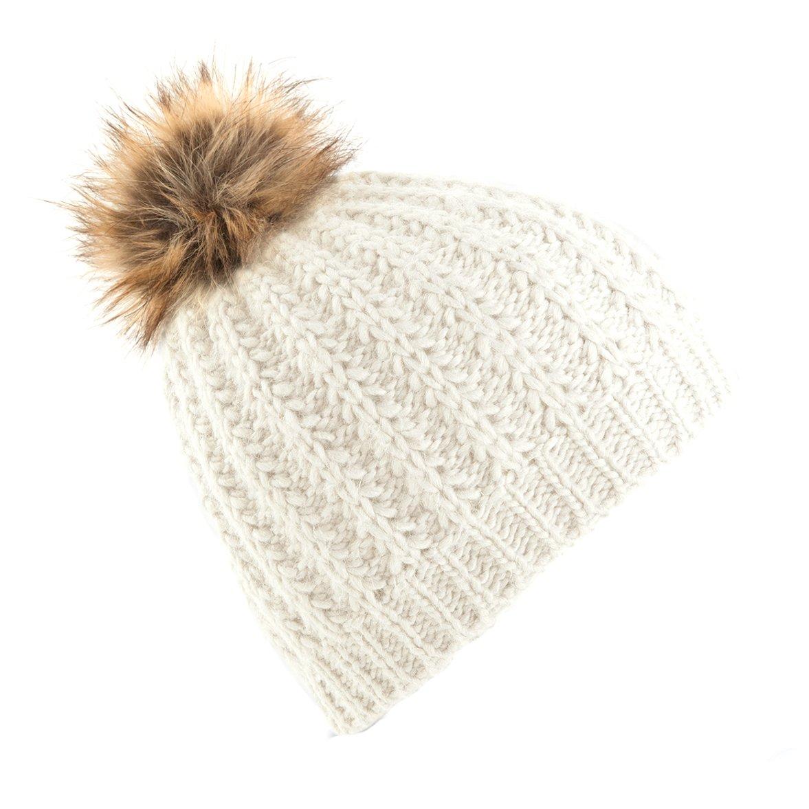 Beechfield  Bonnet tricoté à pompon en imitation fourrure 