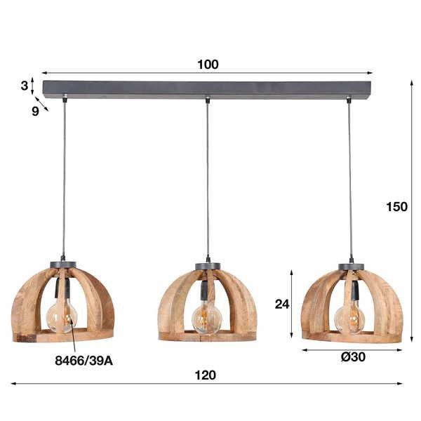 mutoni Hängelampe Curved Wood 3L  