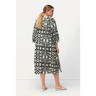 Ulla Popken  Robe midi, détails en dentelle, col tunisien et manches 3/4 