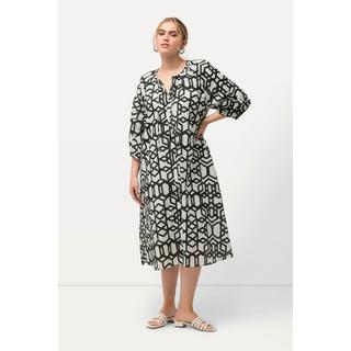 Ulla Popken  Robe midi, détails en dentelle, col tunisien et manches 3/4 