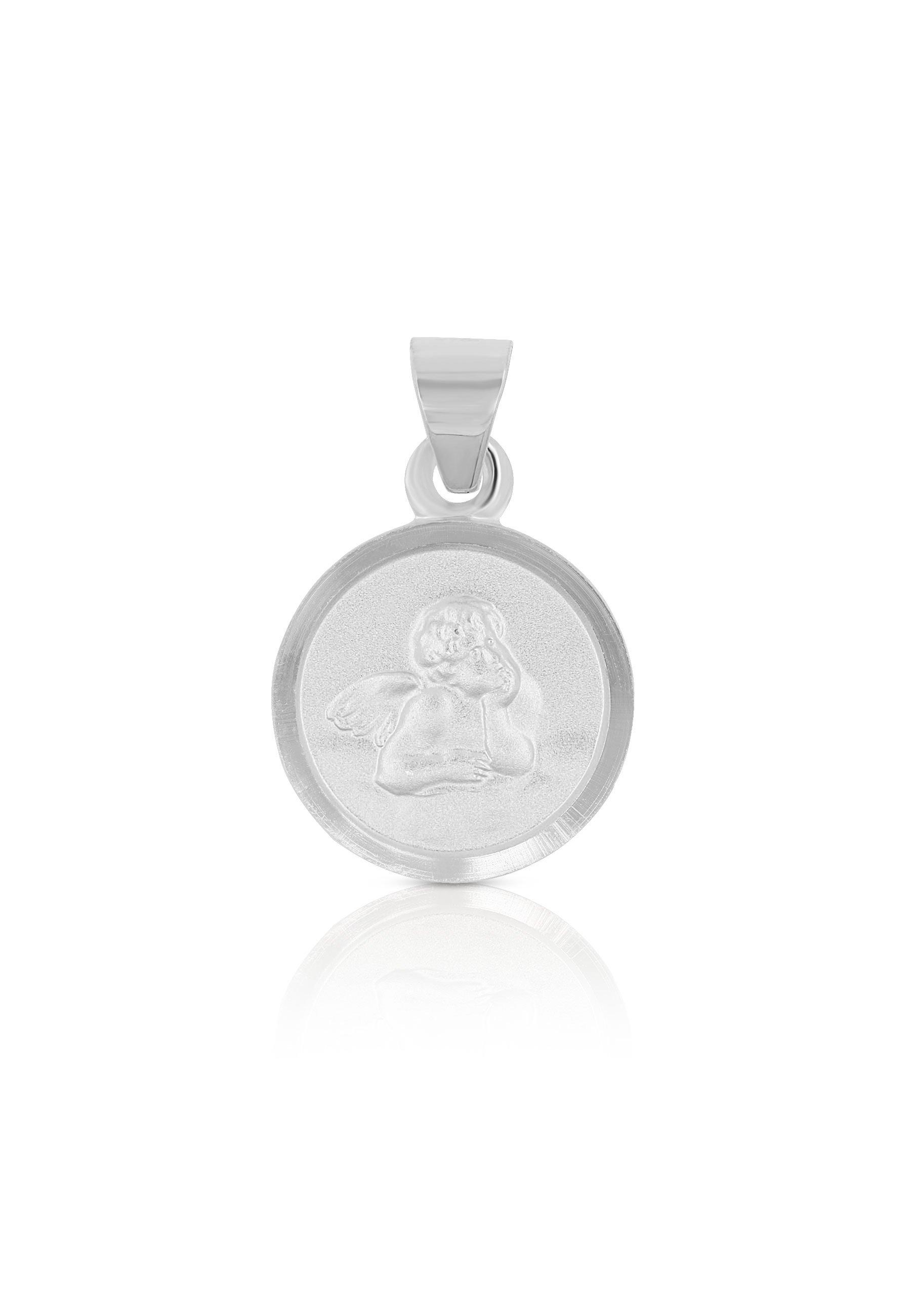 MUAU Schmuck  Pendentif médaille ange en or blanc 750, 10mm 