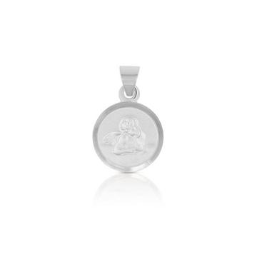 Pendentif médaille ange en or blanc 750, 10mm