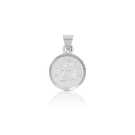 MUAU Schmuck  Pendentif médaille ange en or blanc 750, 10mm 