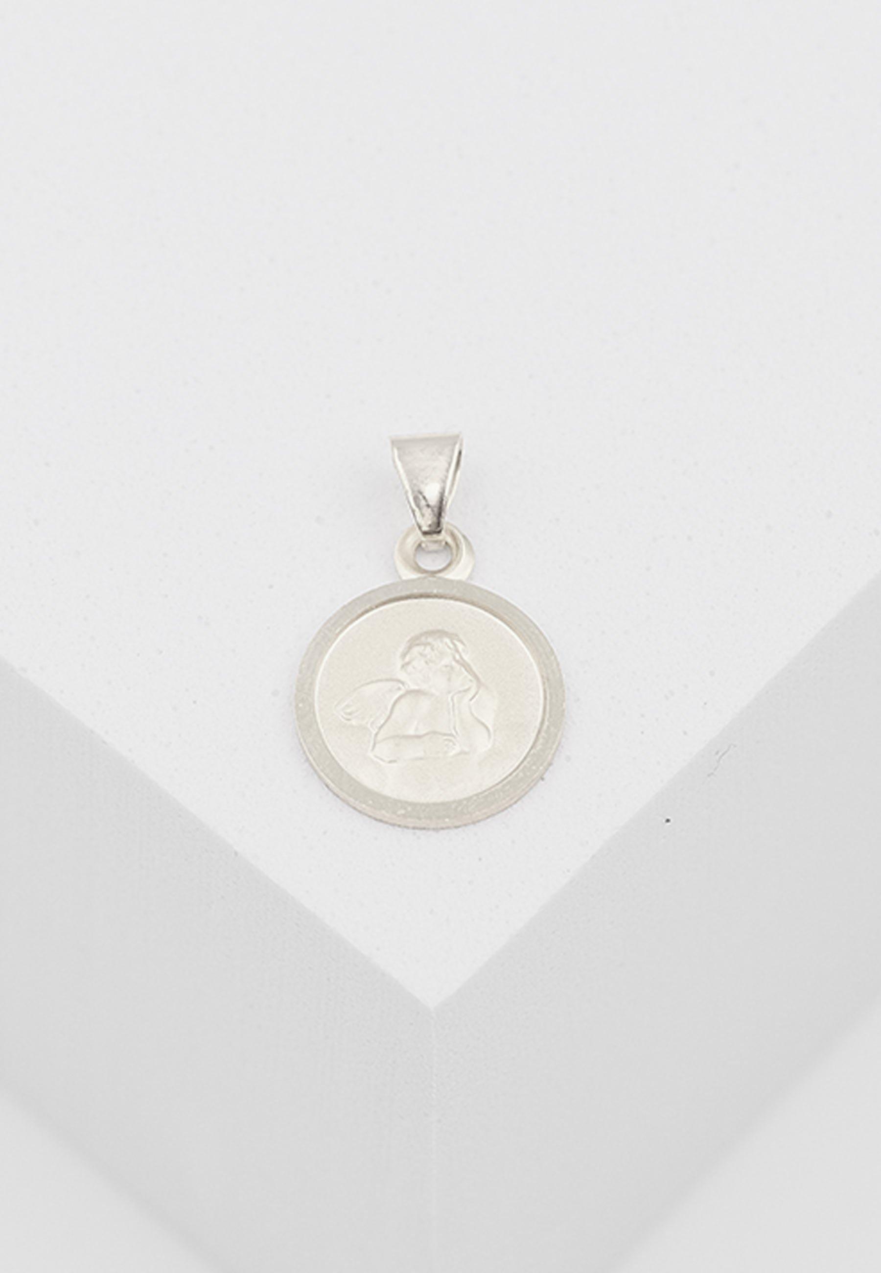 MUAU Schmuck  Pendentif médaille ange en or blanc 750, 10mm 