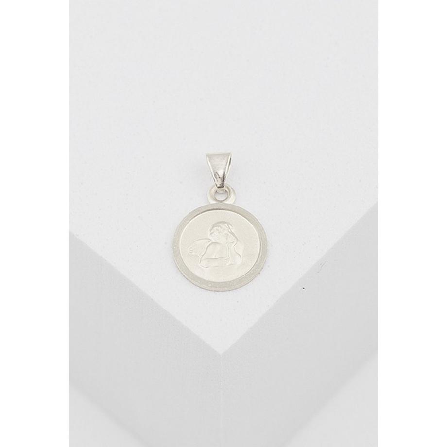 MUAU Schmuck  Anhänger Medaille Engel Weissgold 750, 10mm 