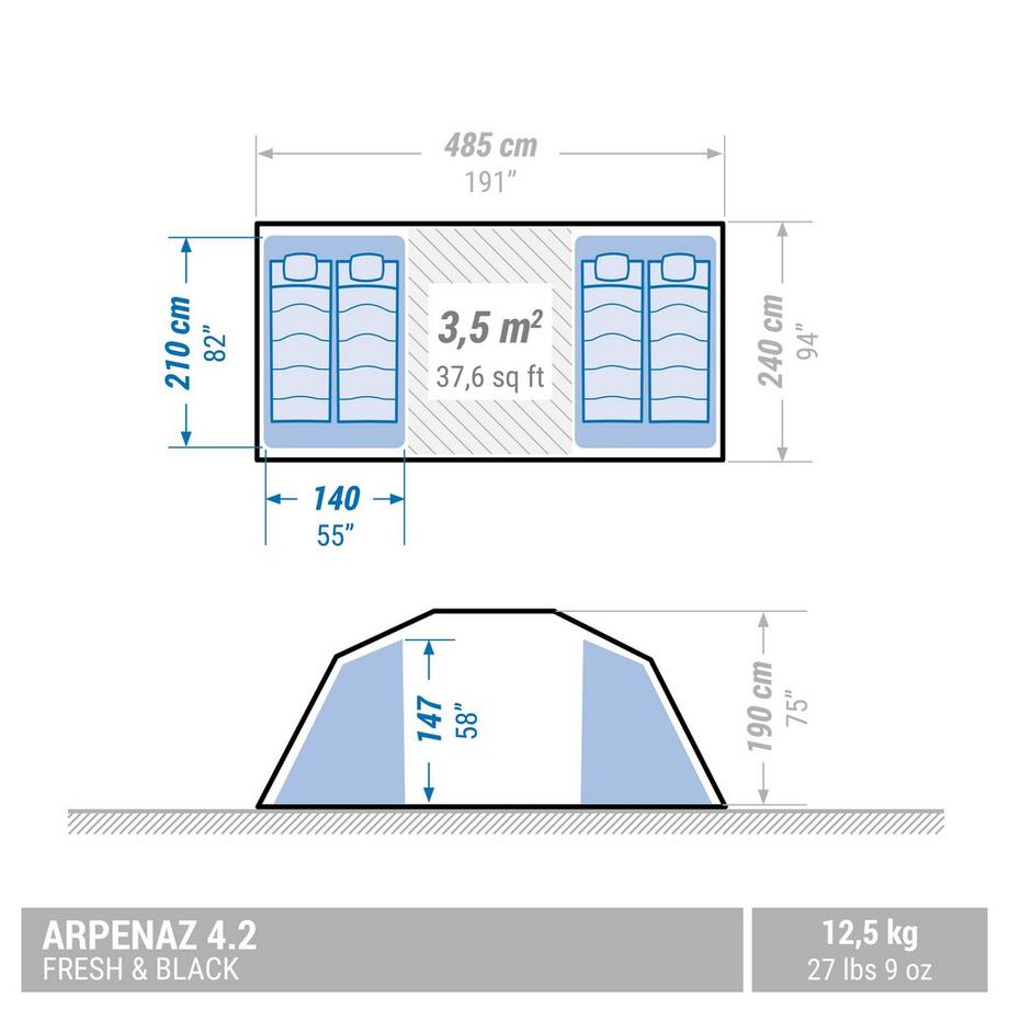 QUECHUA  Tenda Arpenaz 4.2 - 4 Persone 2 Cabine Poliestere 