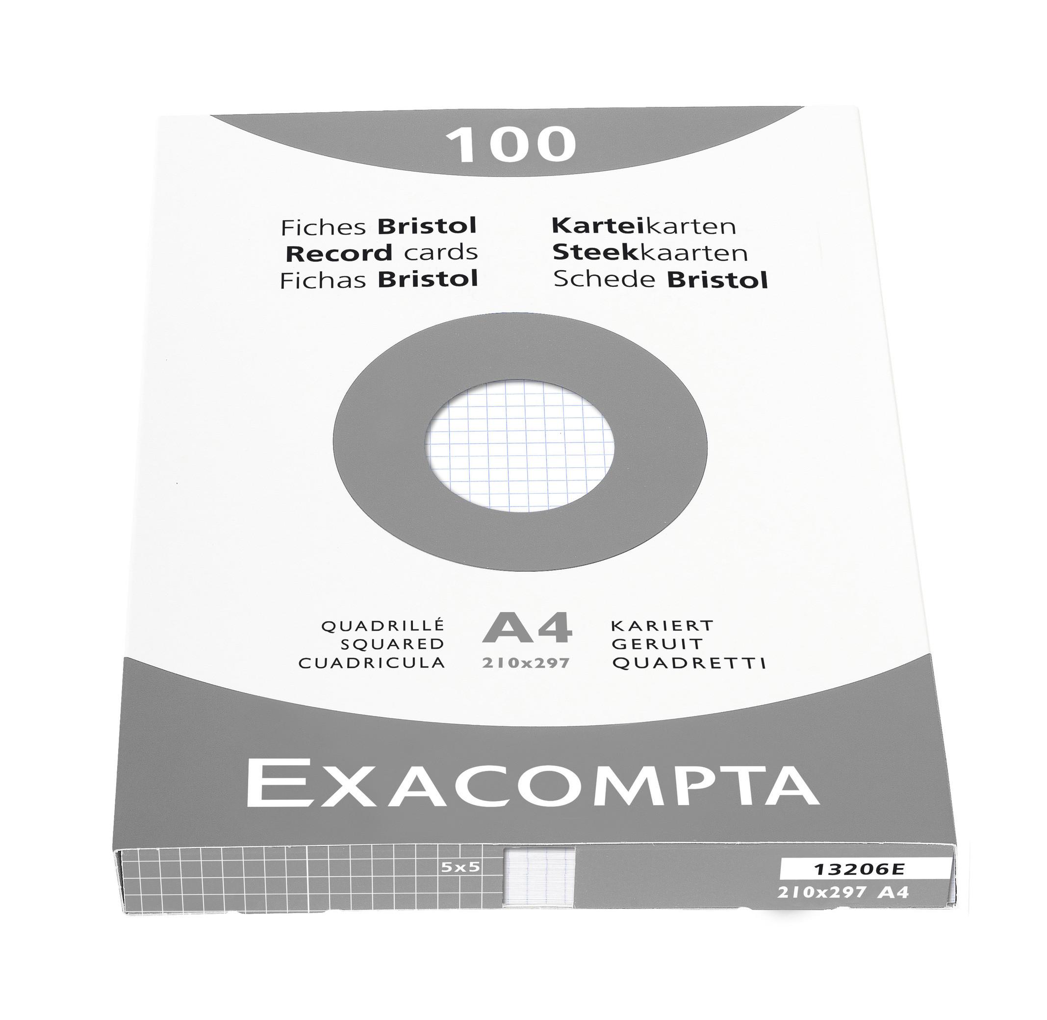 Exacompta Confezione 100 cartoncini bristol bianco a quadretti non perforati 210x297mm  