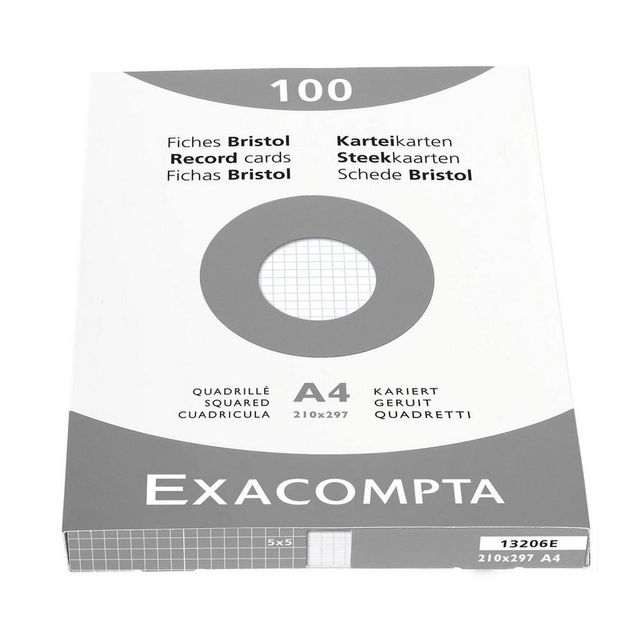 Exacompta Confezione 100 cartoncini bristol bianco a quadretti non perforati 210x297mm  