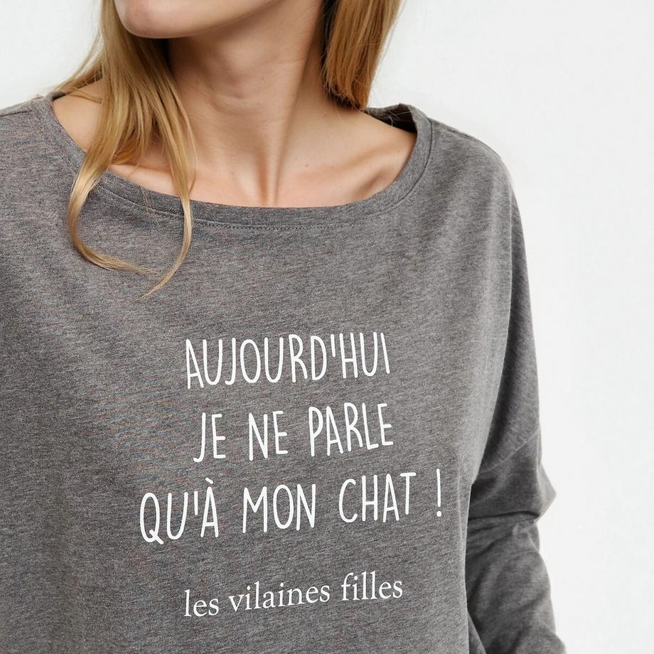 SO'HOME Ensemble Pyjama Haut Slogan Chat Bas Pois  